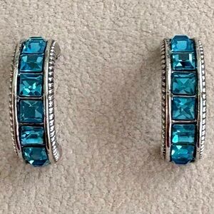 Genuine Swarovski Silver and Blue Crystal Hoop Earrings